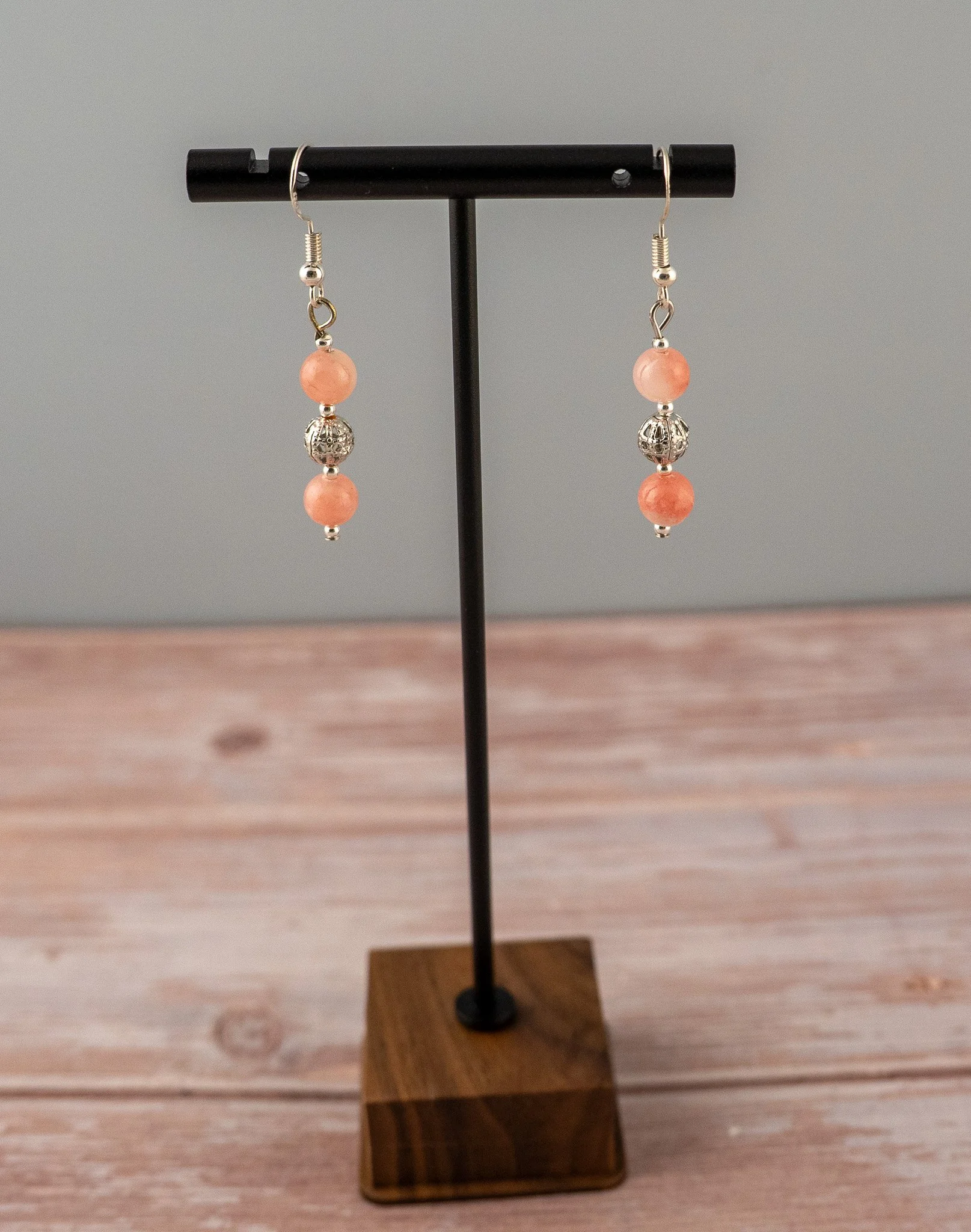 Pink White Jade Beaded Drop Earrings