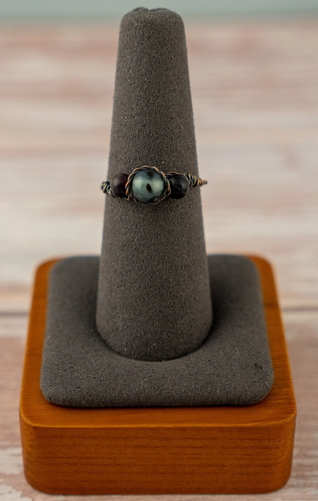 Wire-Wrapped Dragon's Vein Agate Oxidized Copper Ring - Size 8