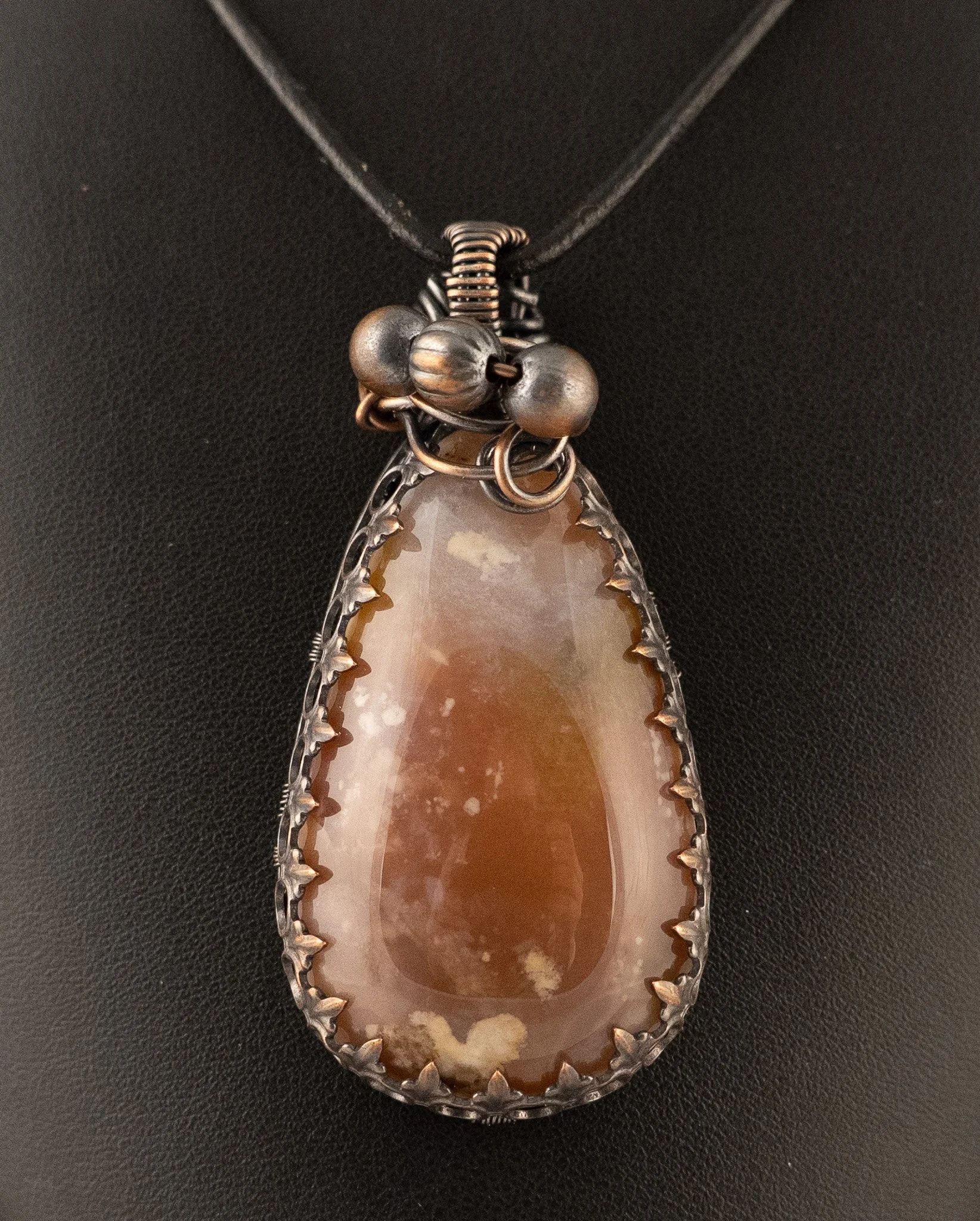 Large Polka Dot Agate Oxidized Copper Pendant