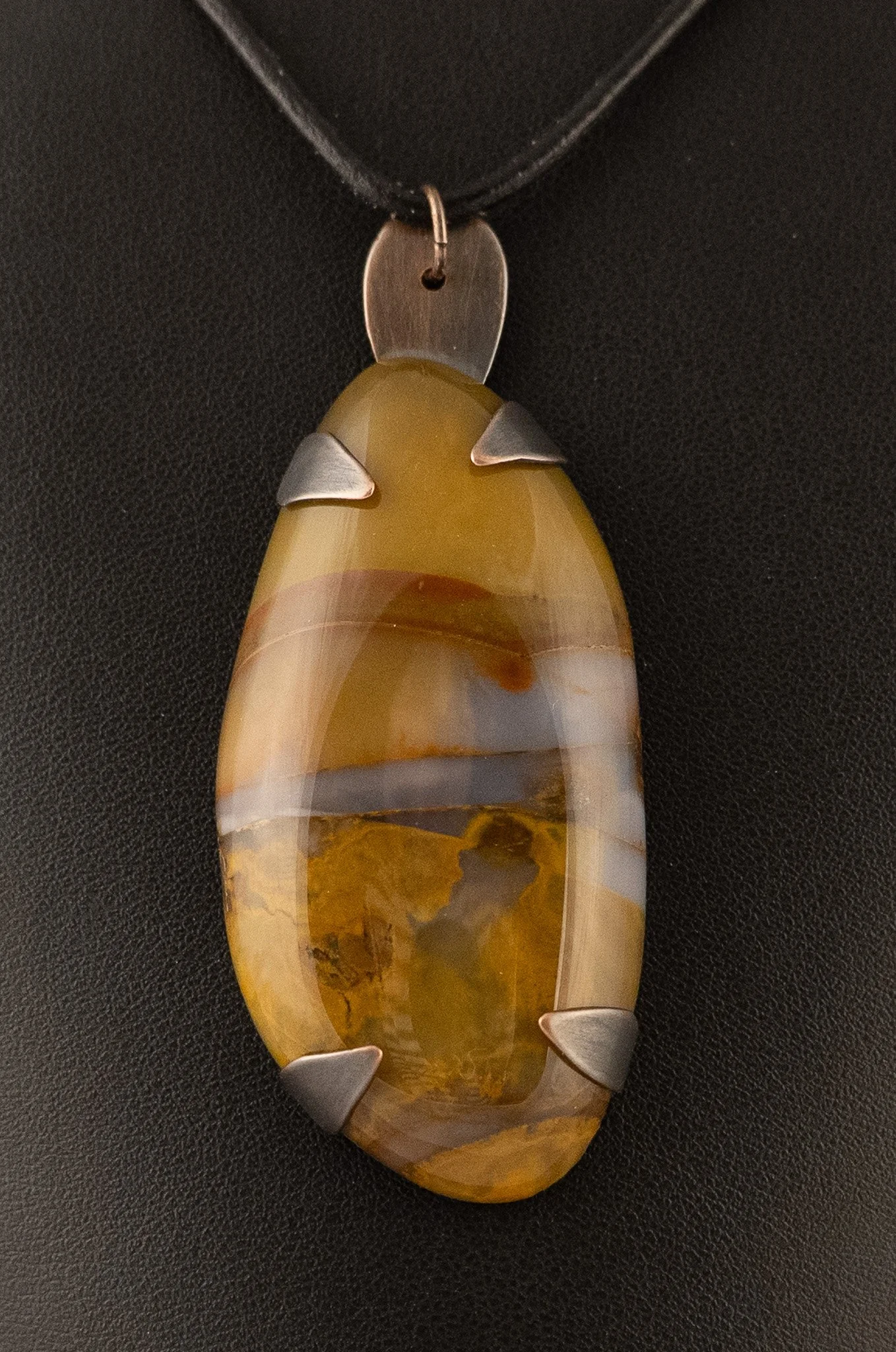 Large Polka Dot Agate Oxidized Copper Pendant