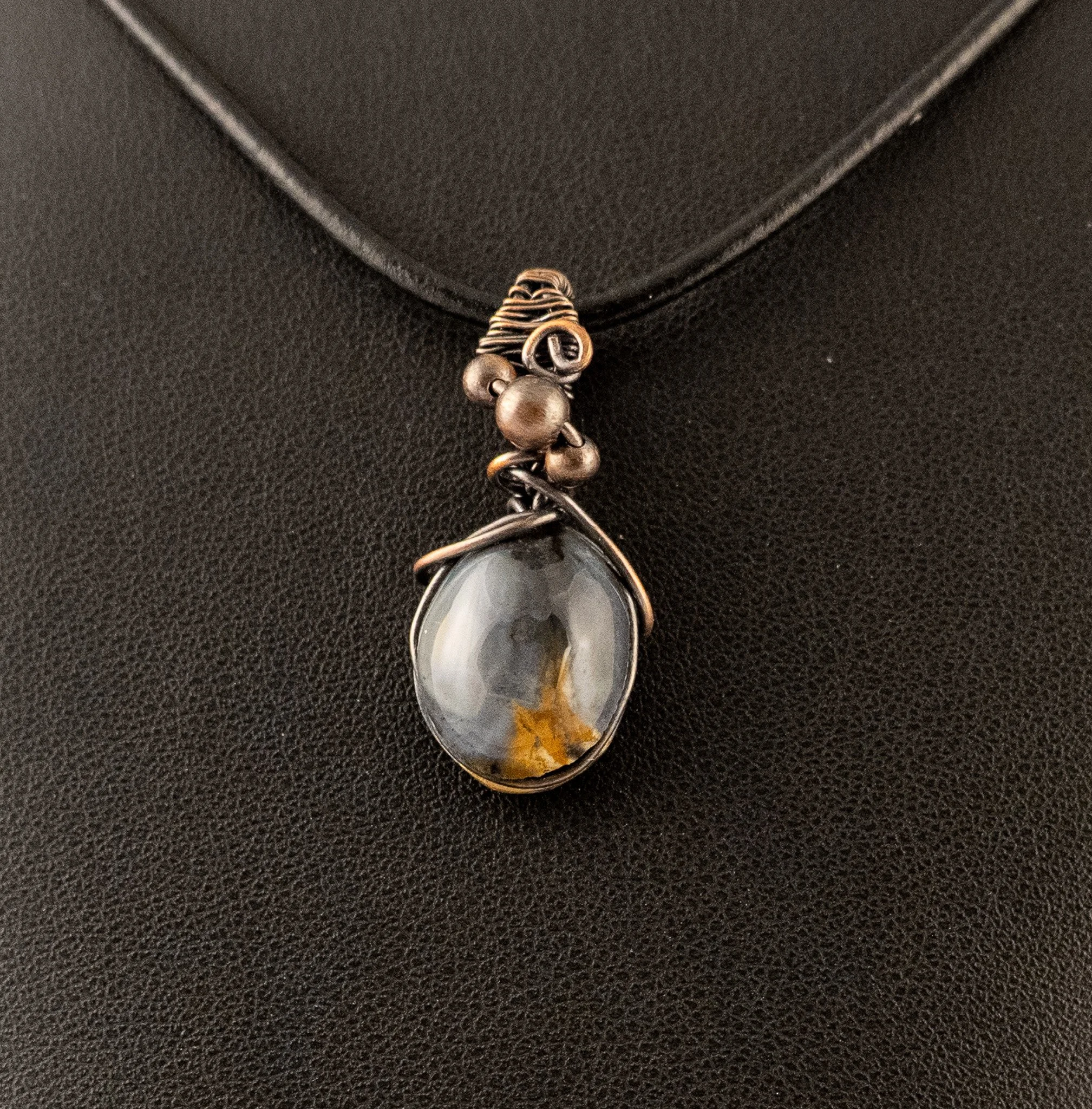 Tahoma Agate Oxidized Copper Wire-Wrapped Pendant