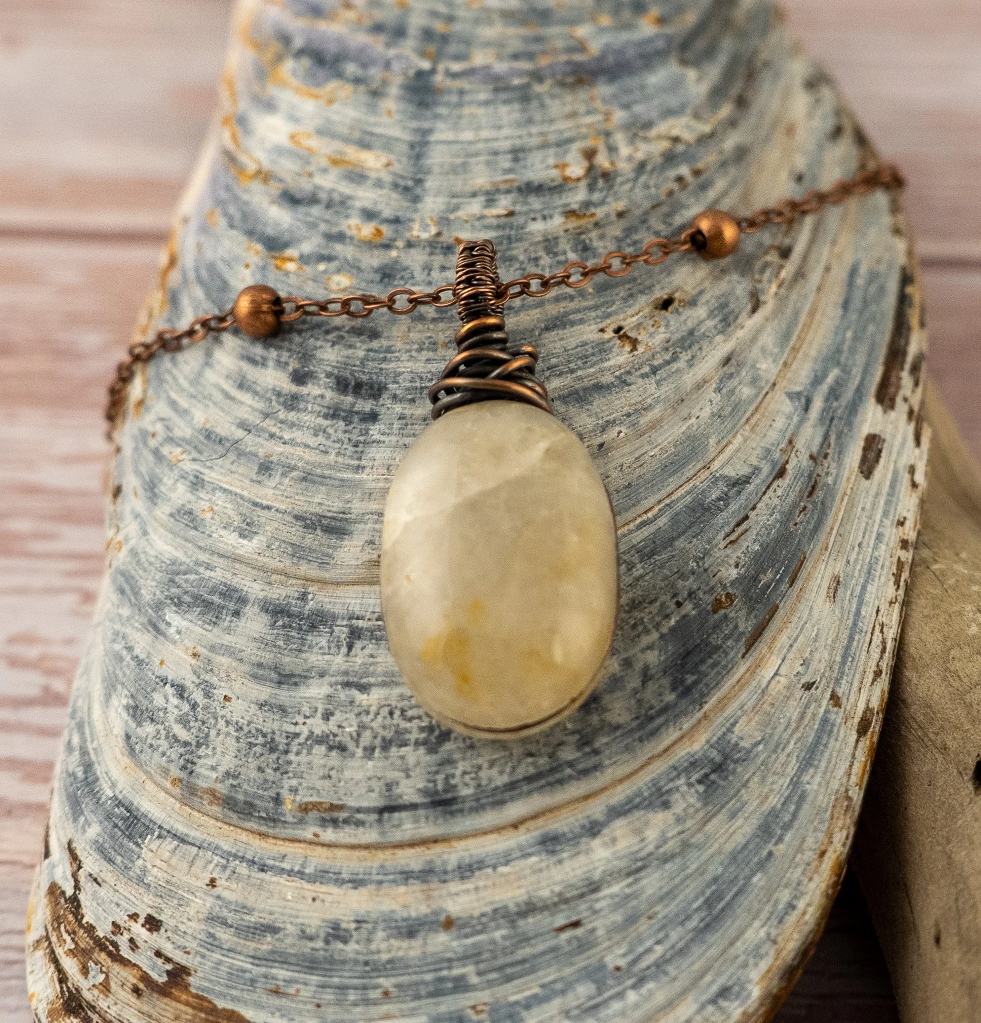 Washington Agate Oxidized Copper Wire-Wrapped Pendant