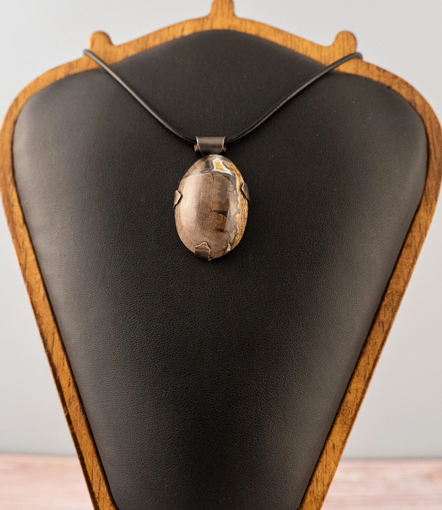 Petrified Wood Oxidized Copper Pendant