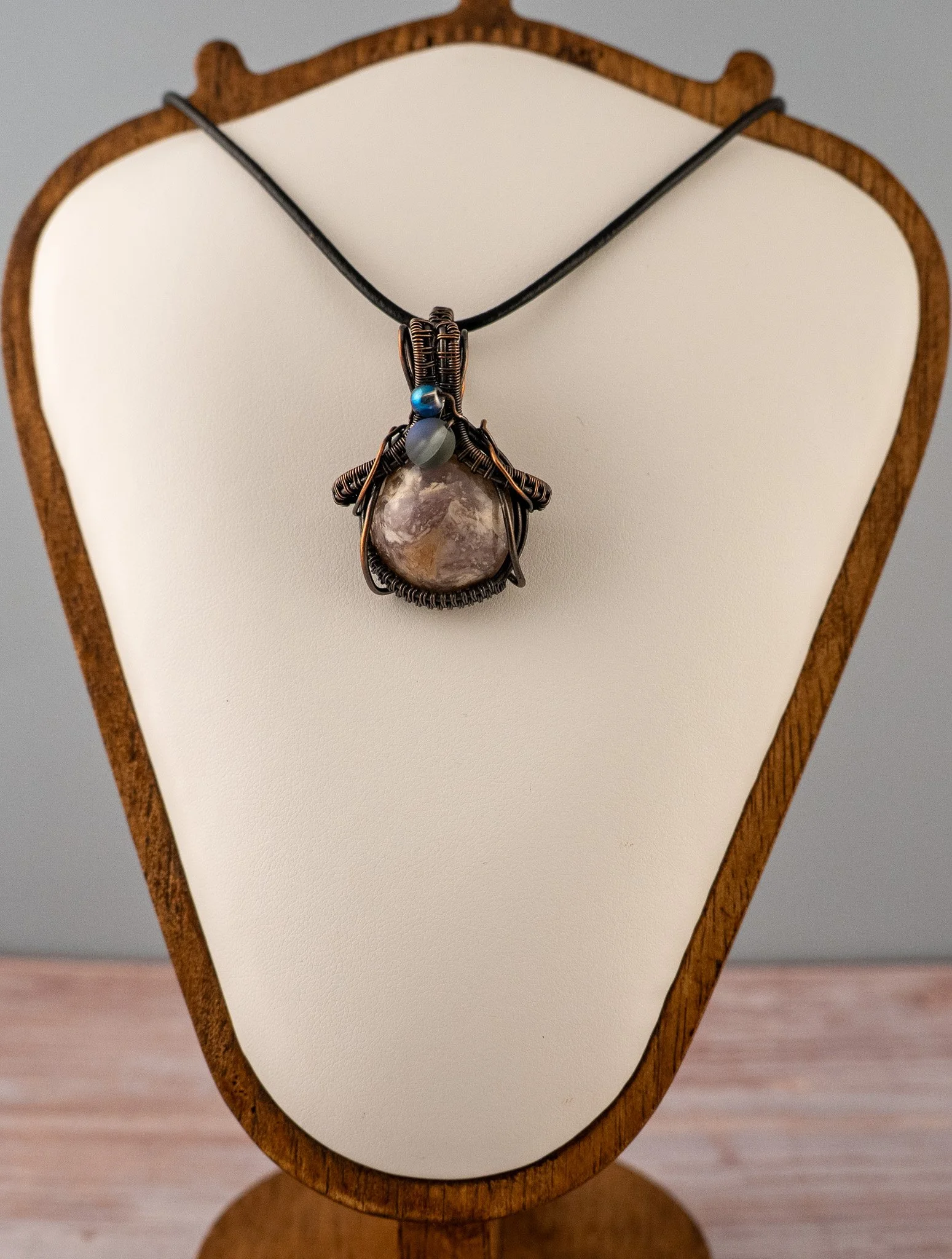 Bacon Agate Oxidized Copper Wire-Wrapped Pendant