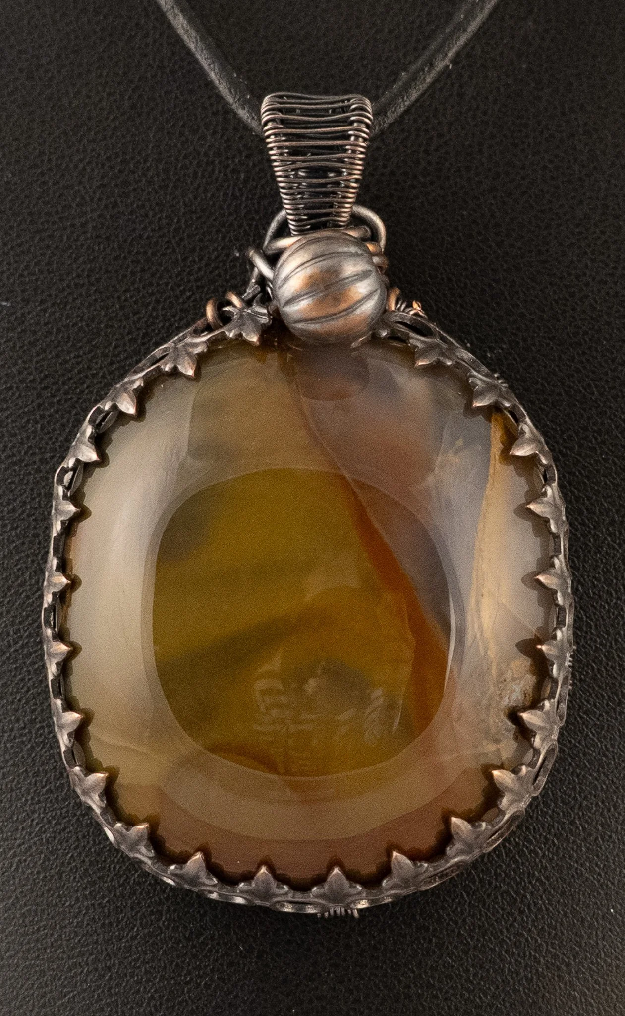 Polka Dot Agate Oxidized Copper Pendant