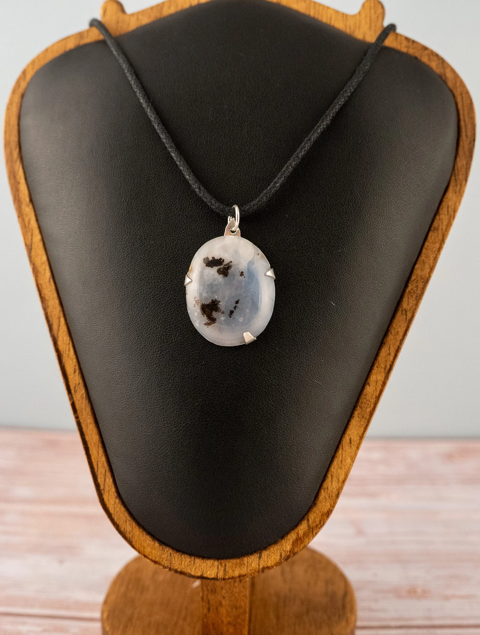 Polka Dot Agate Sterling Silver Tab Pendant