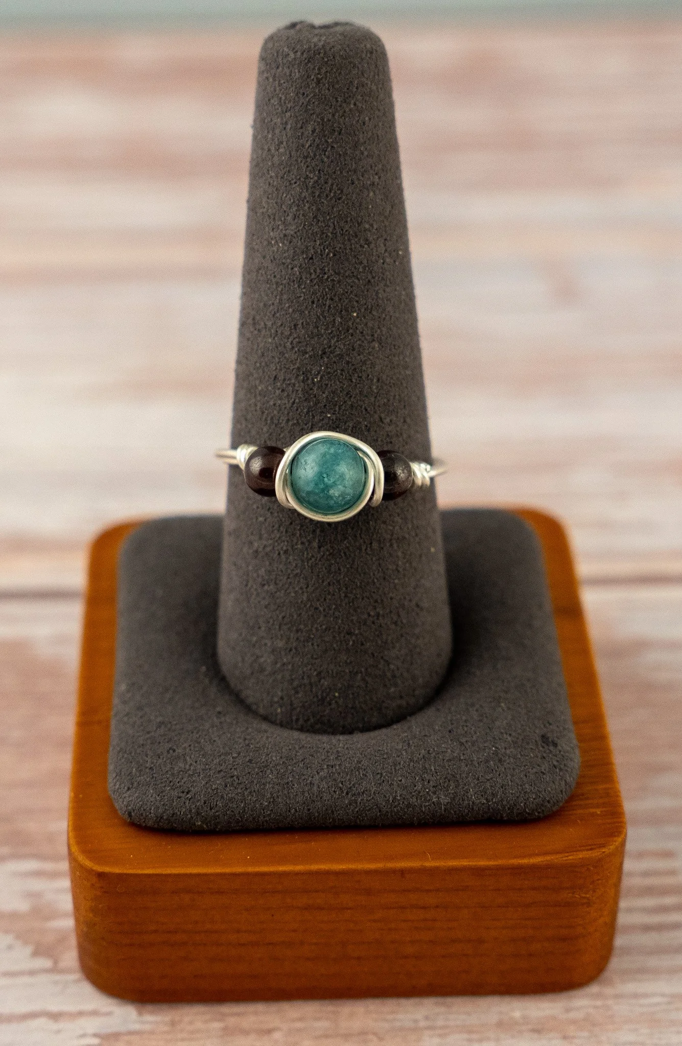 Wire-Wrapped Blue Chalcedony Sterling Silver Ring - Size 9.5