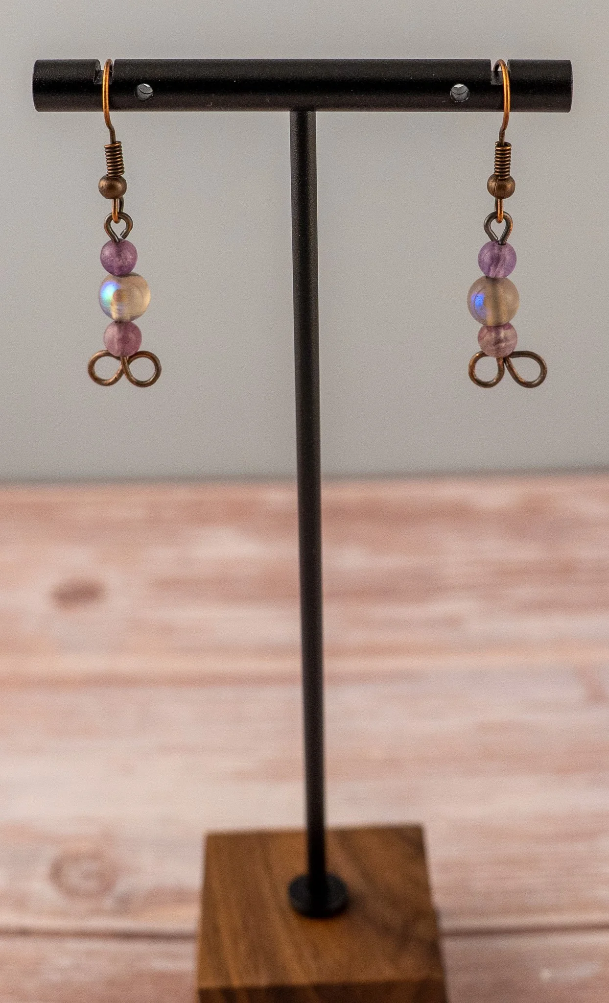 Labradorite and Purple Fluorite Copper Beaded Earrings