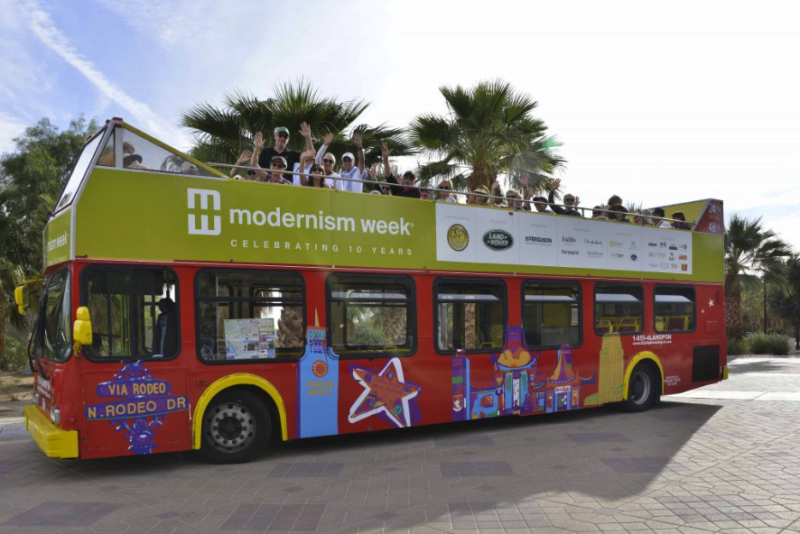 Modernism Week double-decker architectural bus tour in Palm Springs
