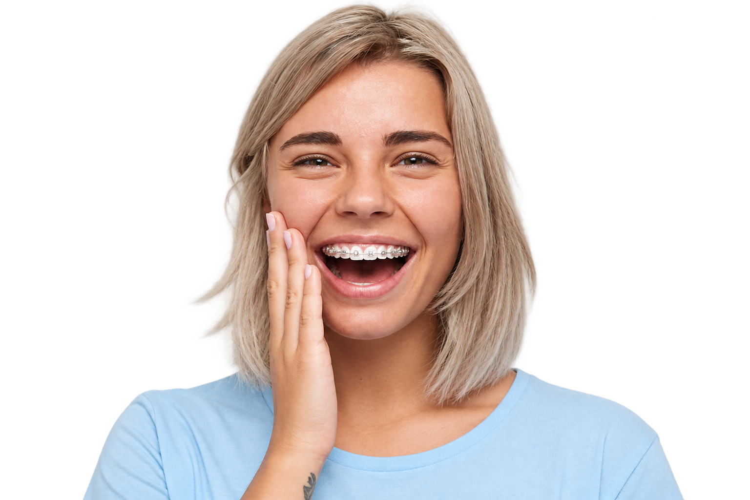 Patient smiling with braces
