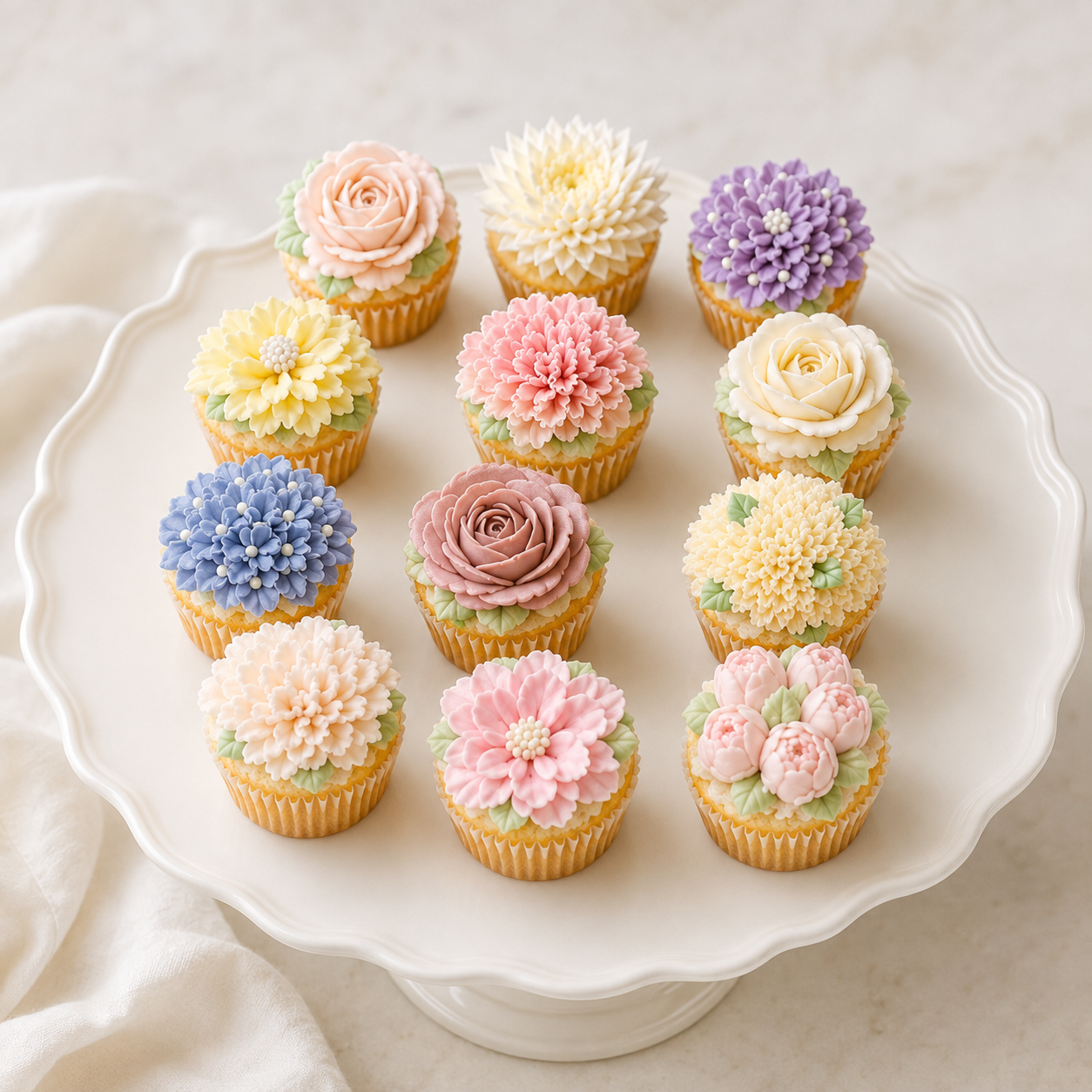 Mini cupcakes decorated with hand-piped buttercream flowers by J. Atelier Cake in Utah