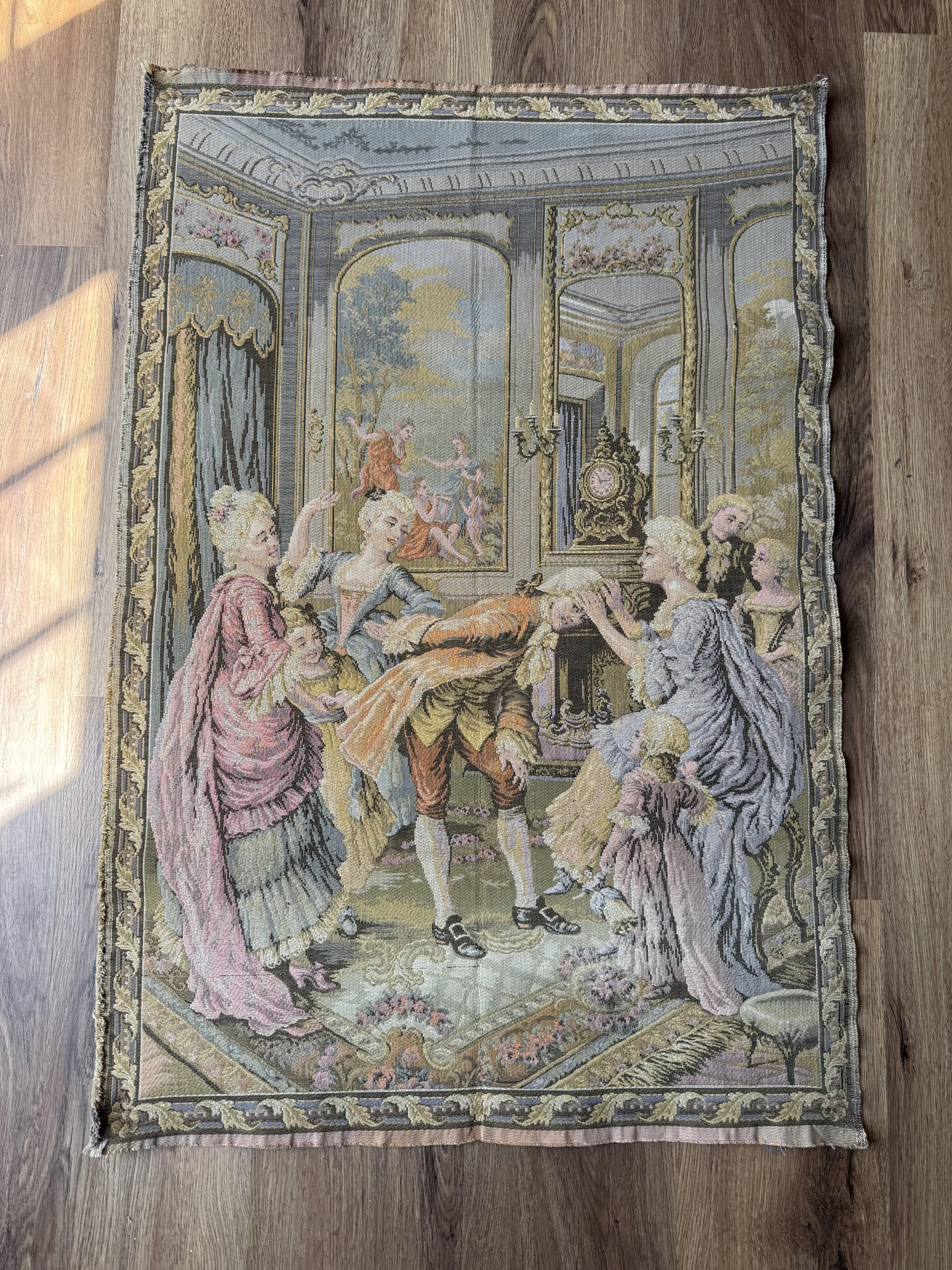 French Jacquard Woven Parlor Scene Wall Tapestry