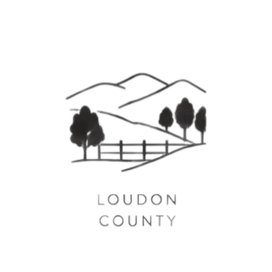 Outline of a house with trees, fence, and landscape, with the text 'Loudon County' underneath.