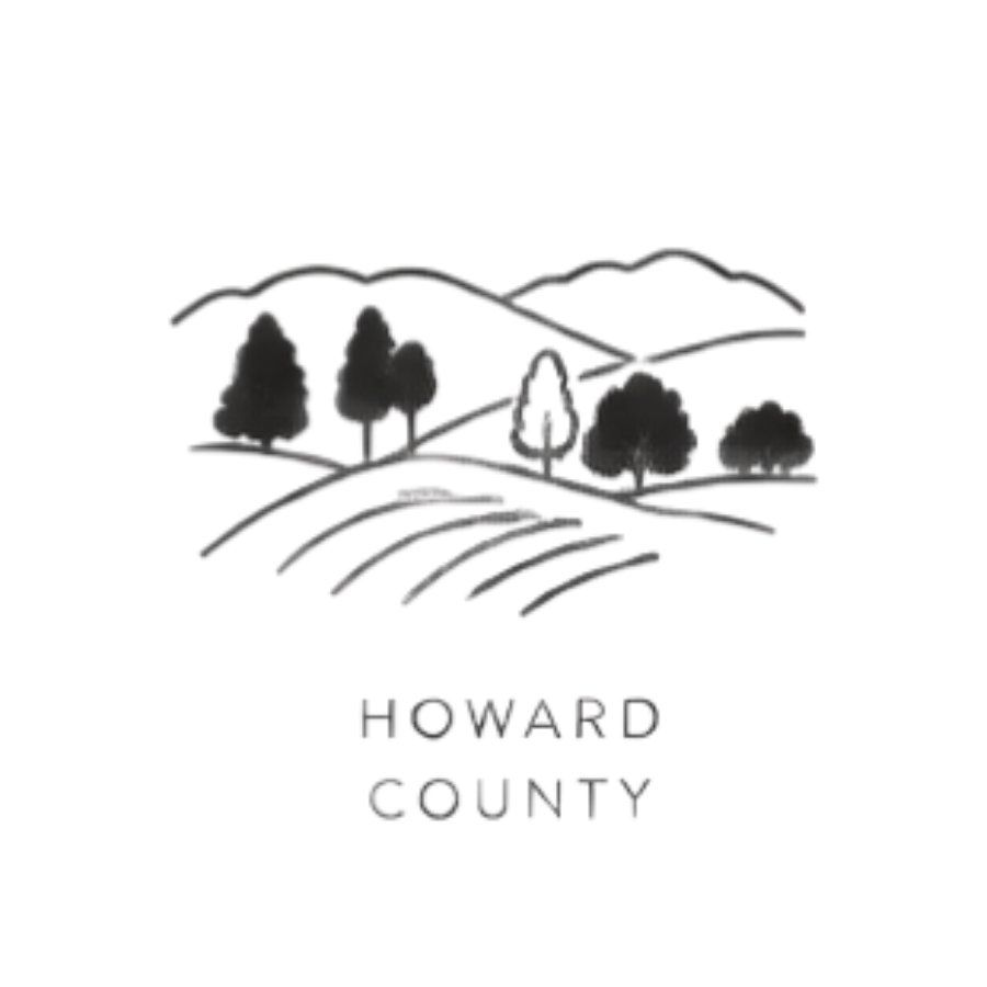 Illustration of Howard County, Maryland, featuring rolling hills, trees, and a small building, with the text 'Howard County' below.