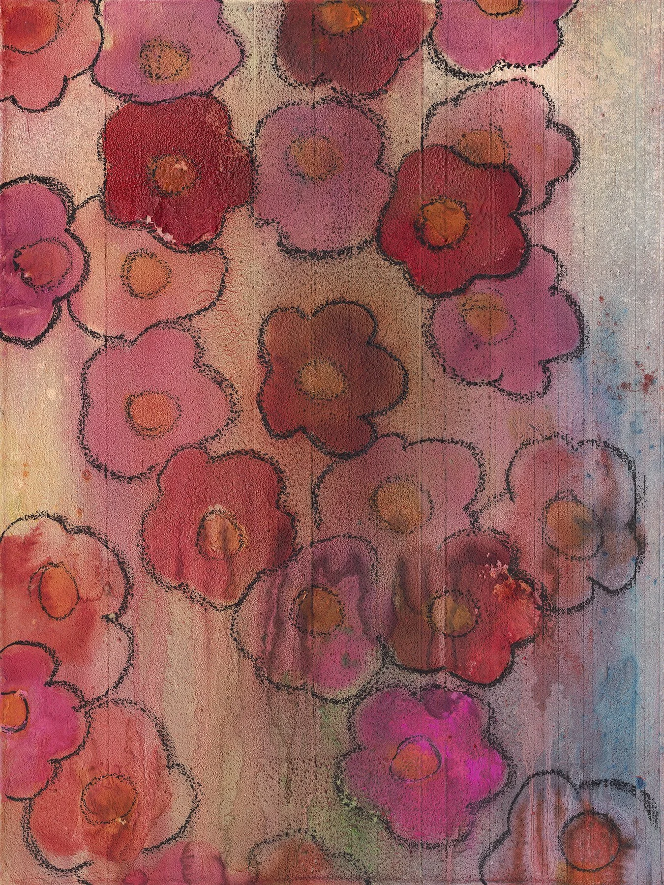 Lopez Flowers - raw pigment, acrylic binder, and pastel on canvas