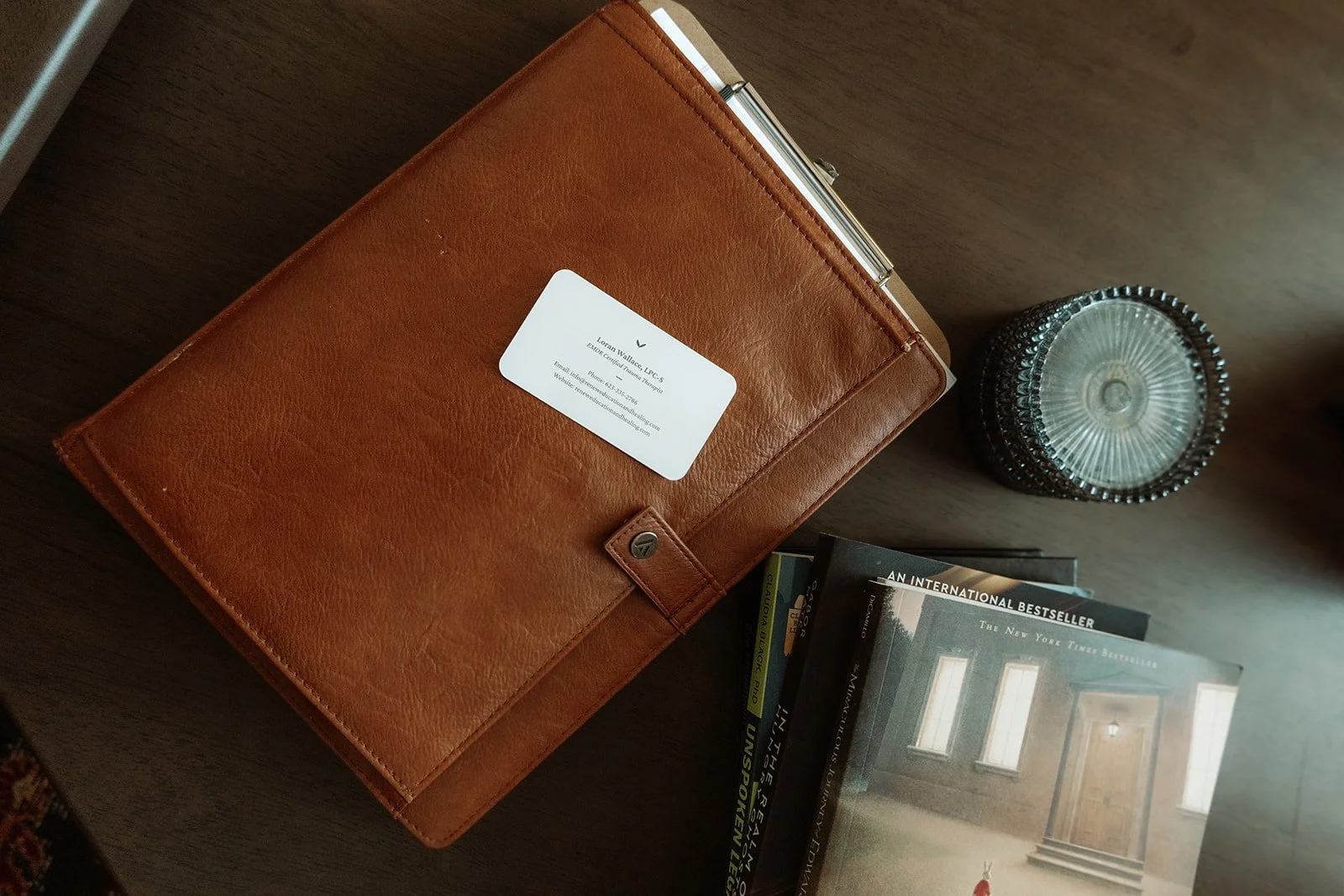 Therapy office details including binder and books, Post Induction Therapy practice Scottsdale Arizona