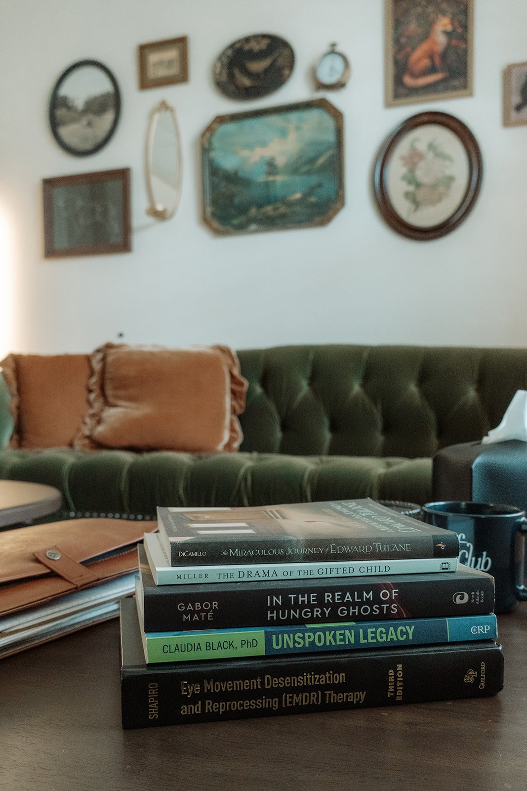Cozy therapy office with books and art, Accelerated Resolution Therapy practice Scottsdale Arizona