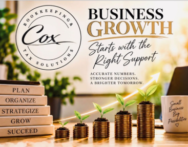 Business-growth graphic featuring rising plants and coins with the message ‘Business Growth Starts with the Right Support.’