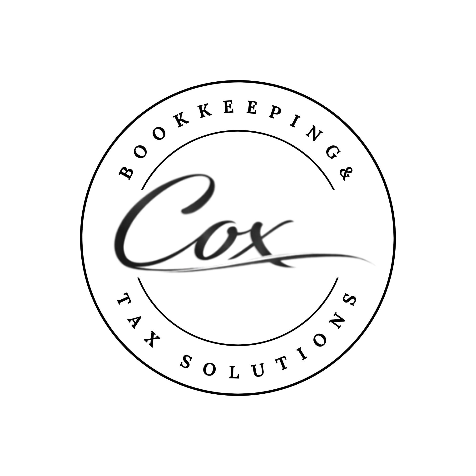 Cox Bookkeeping & Tax Solutions black-and-white circular business logo.