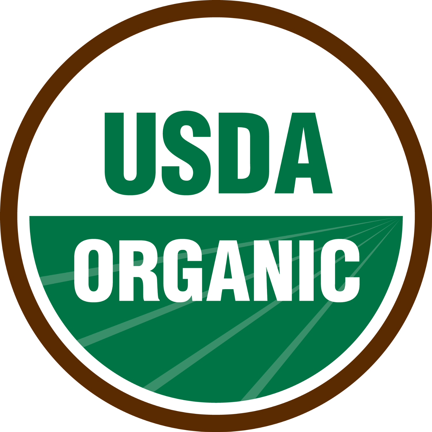 USDA Organic certification badge with green text and a brown border.
