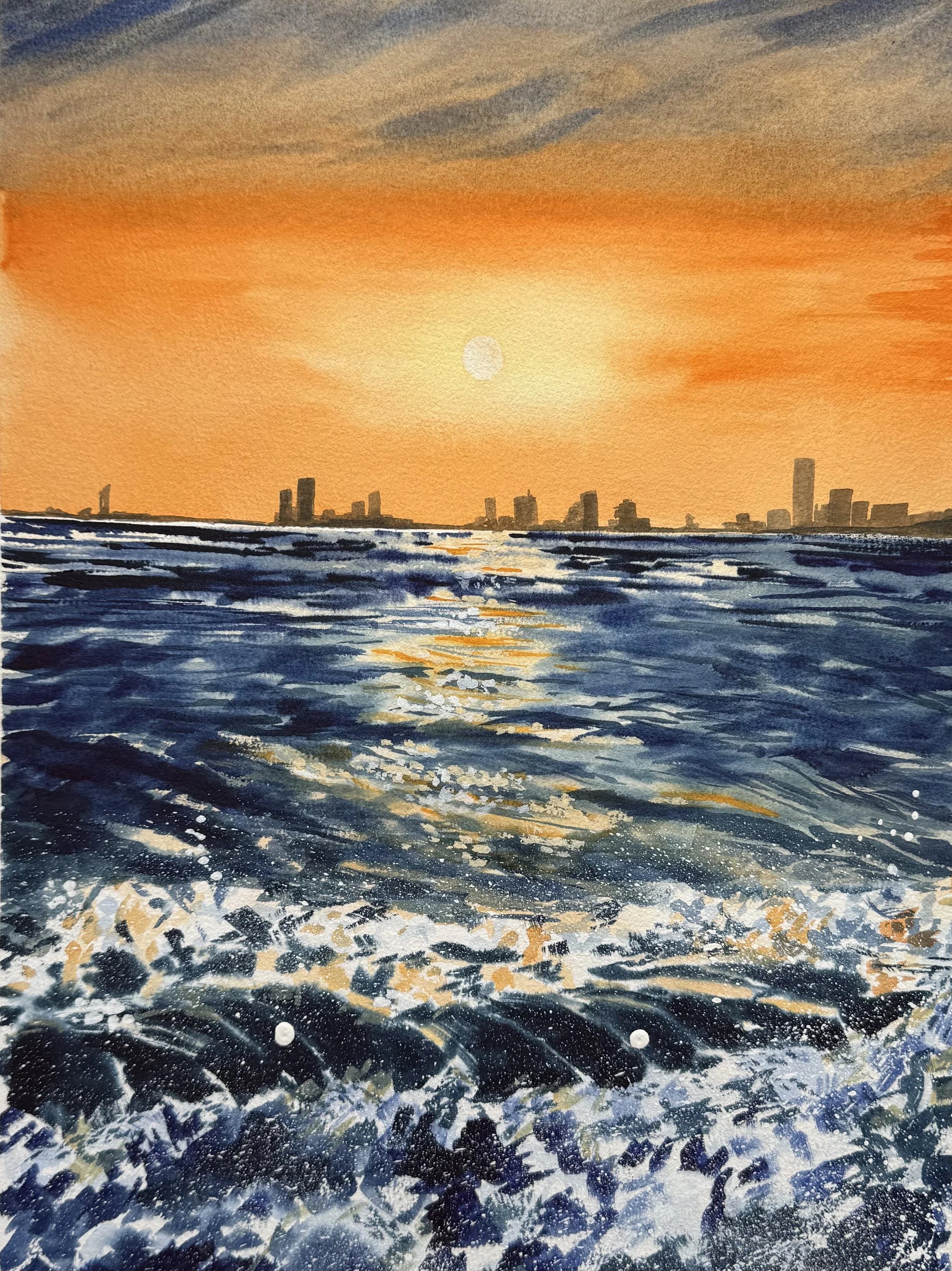 Sunset over the water