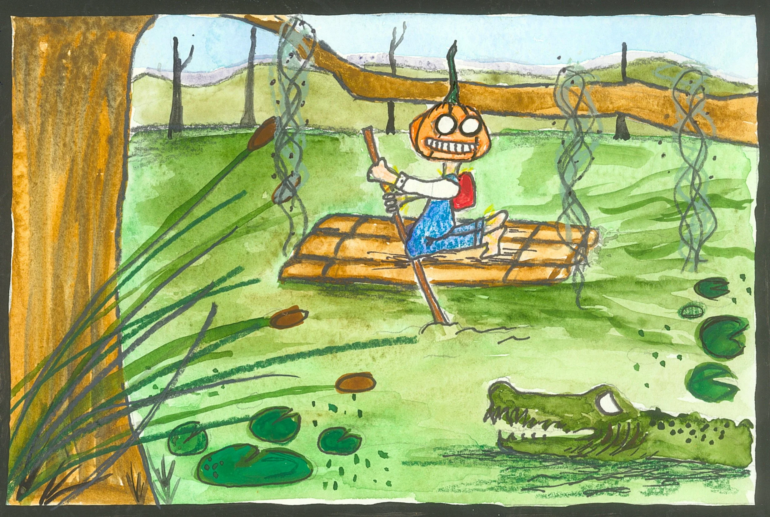 Alligator illustration from The Pumpkin Squid by author and illustrator Emily Mizen