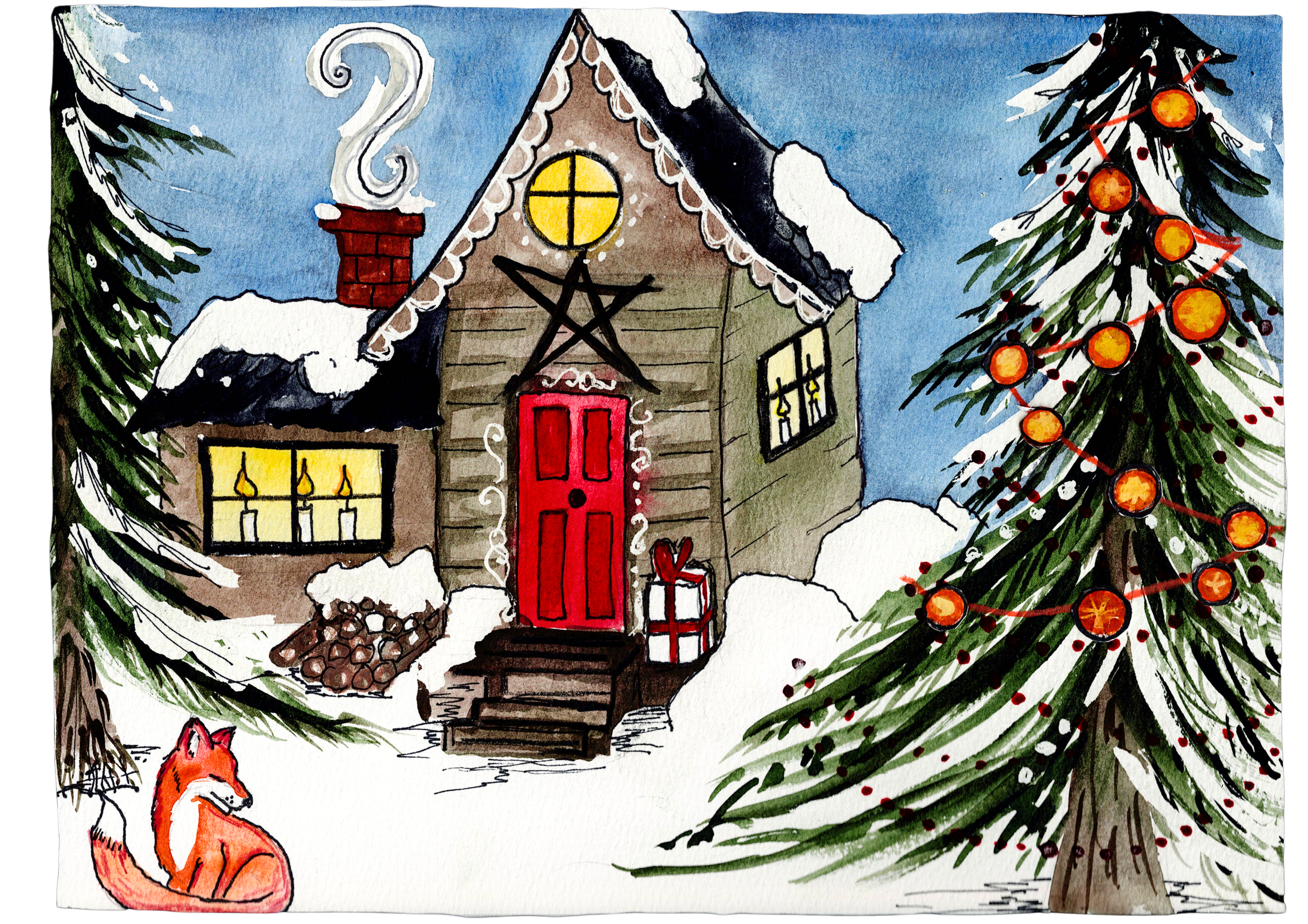 The Yule Goat, watercolor illustration by Emily Mizen