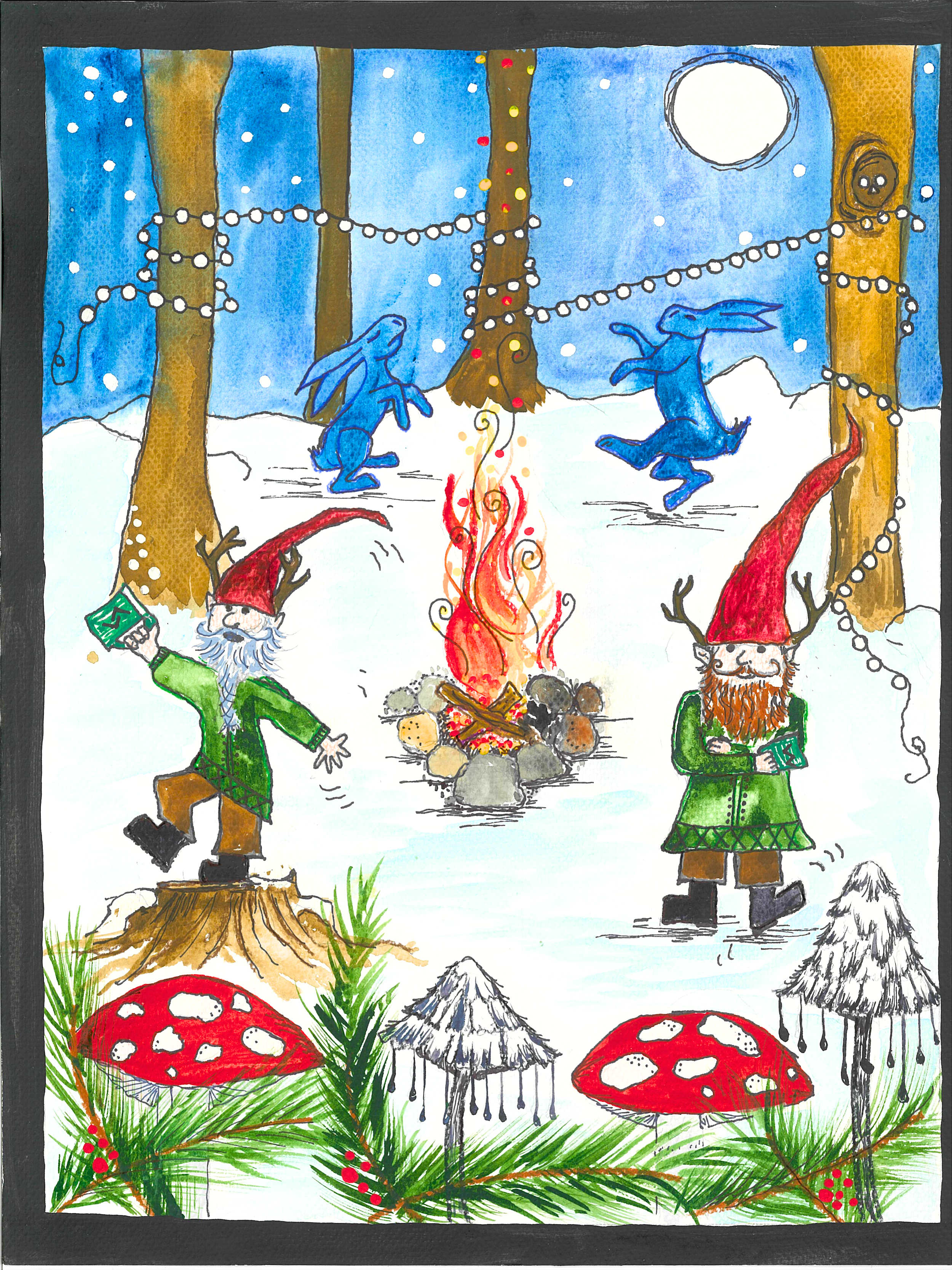 The Yule Goat, watercolor illustration by Emily Mizen