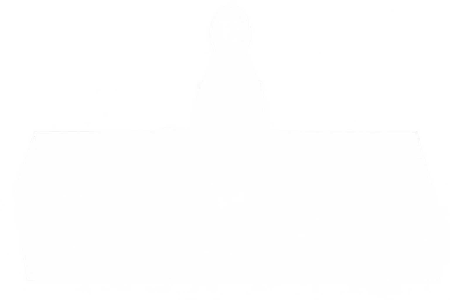 A diamond-shaped fountain with water flowing from the top in an outdoor setting.