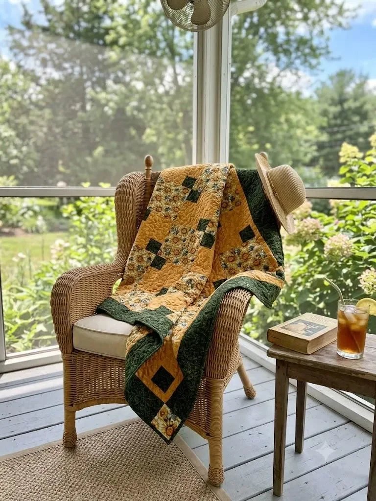Vintage Sunflower Patchwork Quilt