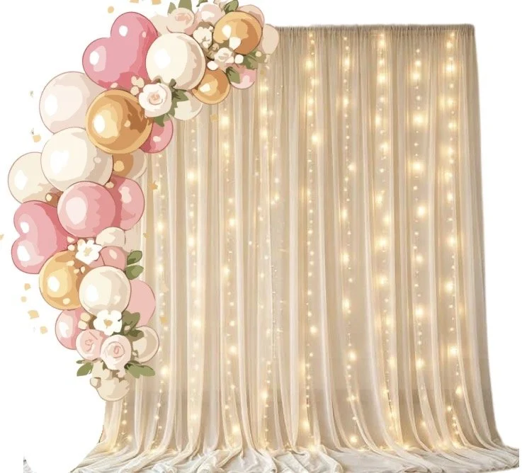 Tulle Curtain Backdrop & Balloon Garland