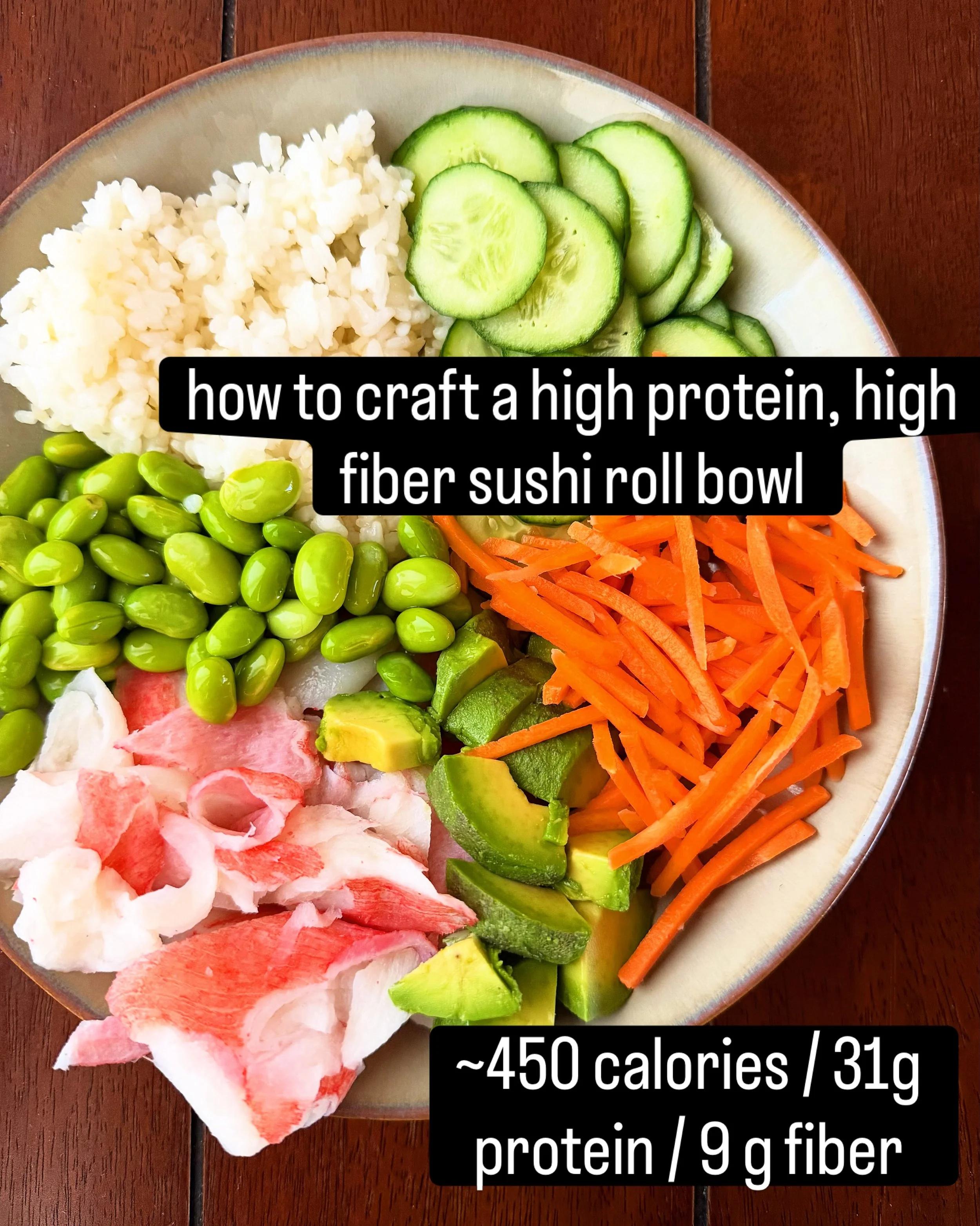 Sushi is delicious and I can eat it on repeat but it can be pricey! This California roll in a bowl (and spicy salmon/tuna alternative) makes it a mealprep friendly meal that you can also customize to fit your nutrition needs, with almost no cooking! 