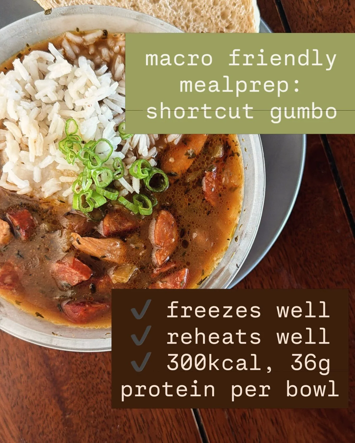 I made a macro friendly gumbo recipe for mealprep this week and did not even realize today is national gumbo day! So to celebrate I wanted to share this shortcut version that makes a labor of love much faster. Not only that, using an instant roux (mo