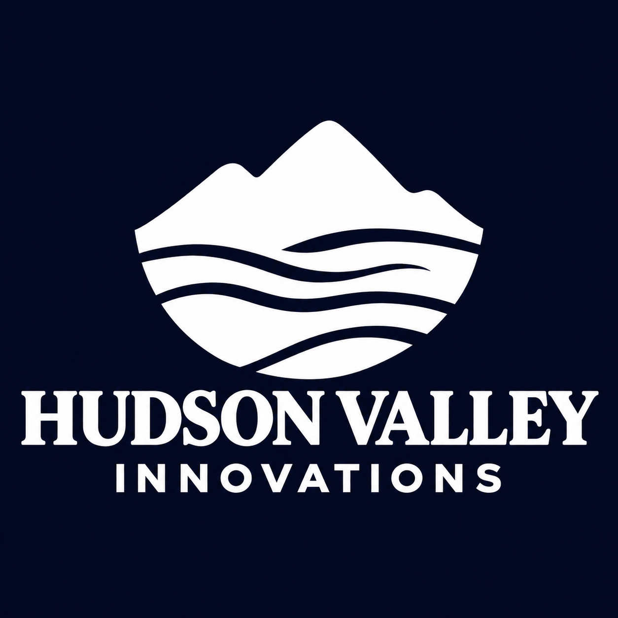 Logo of Hudson Valley Innovations featuring stylized mountain peaks and wavy water lines, with the company name below.