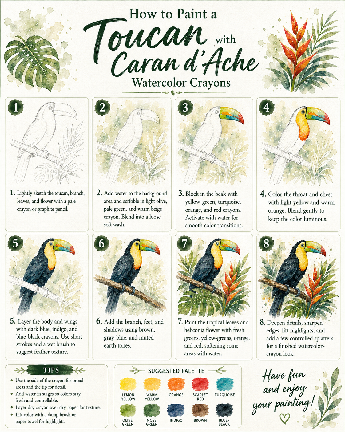 How to Paint a Toucan with Caran d’Ache Watercolor Crayons