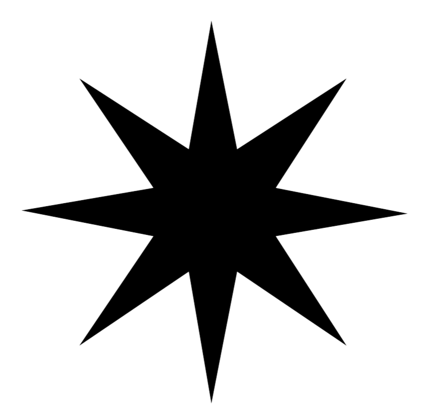 Outline of a star with ten points, consisting of white lines on a black background.