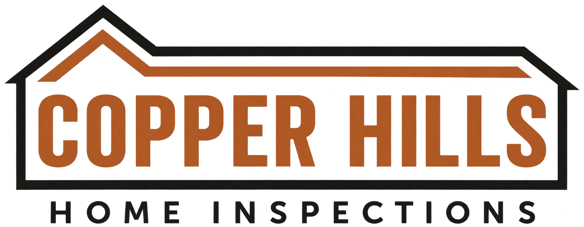 Logo for Copper Hills Home Inspections featuring a house outline with red and brown colors and the text 'Copper Hills' in large brown letters, and 'Home Inspections' below in smaller black letters.