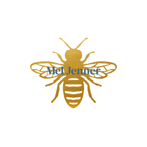 Gold dragonfly with the text "Meli Jenner" across it.