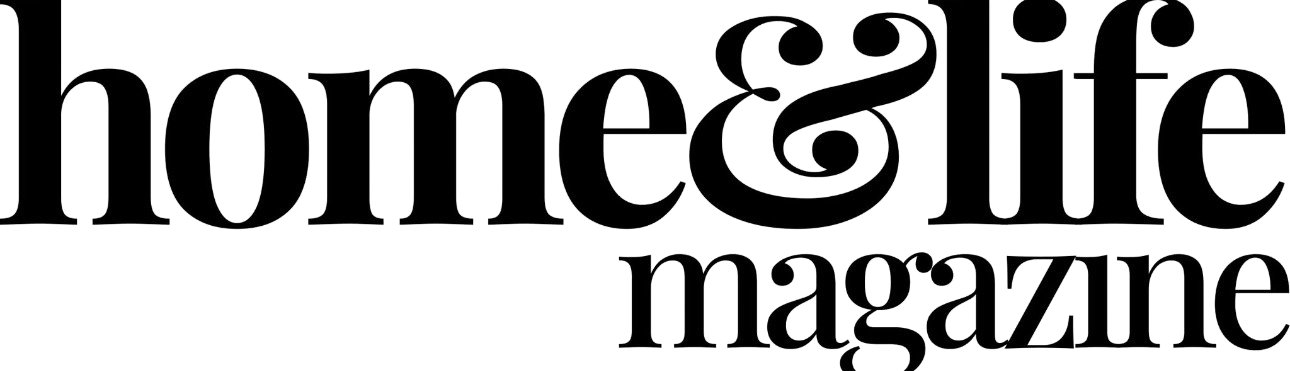 The logo for Home & Life Magazine, with the words 'home' and 'life' in large, black lowercase letters, connected by a swirling ampersand, and the word 'magazine' in smaller text underneath.