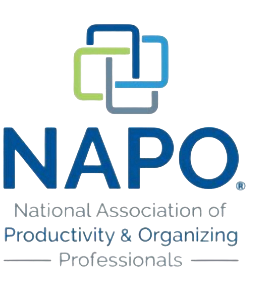 Logo of the National Association of Productivity & Organizing Professionals (NAPO) featuring interconnected squares and the abbreviation NAPO