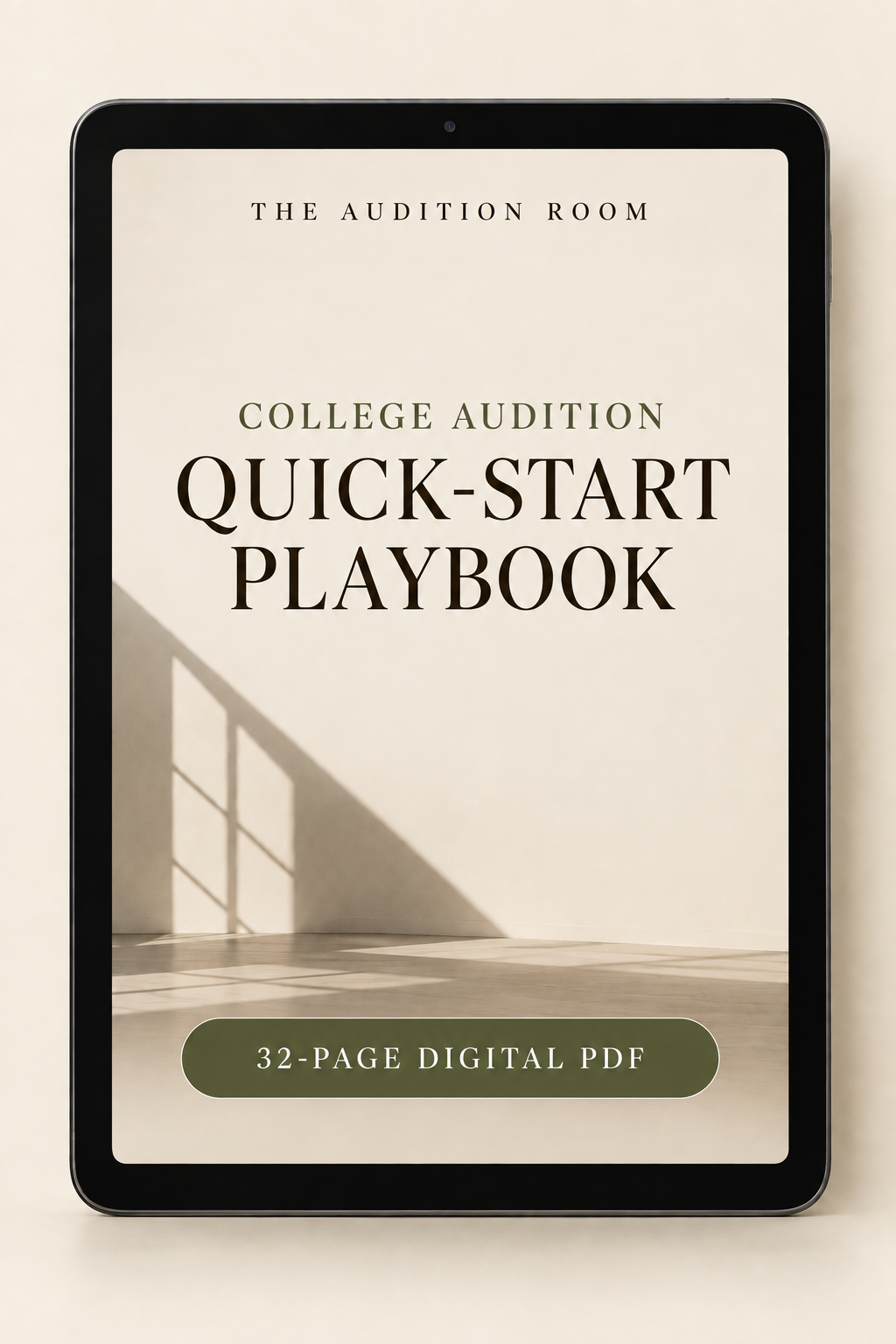 College Audition Quick-Start Playbook displayed on a tablet — 32-page digital PDF