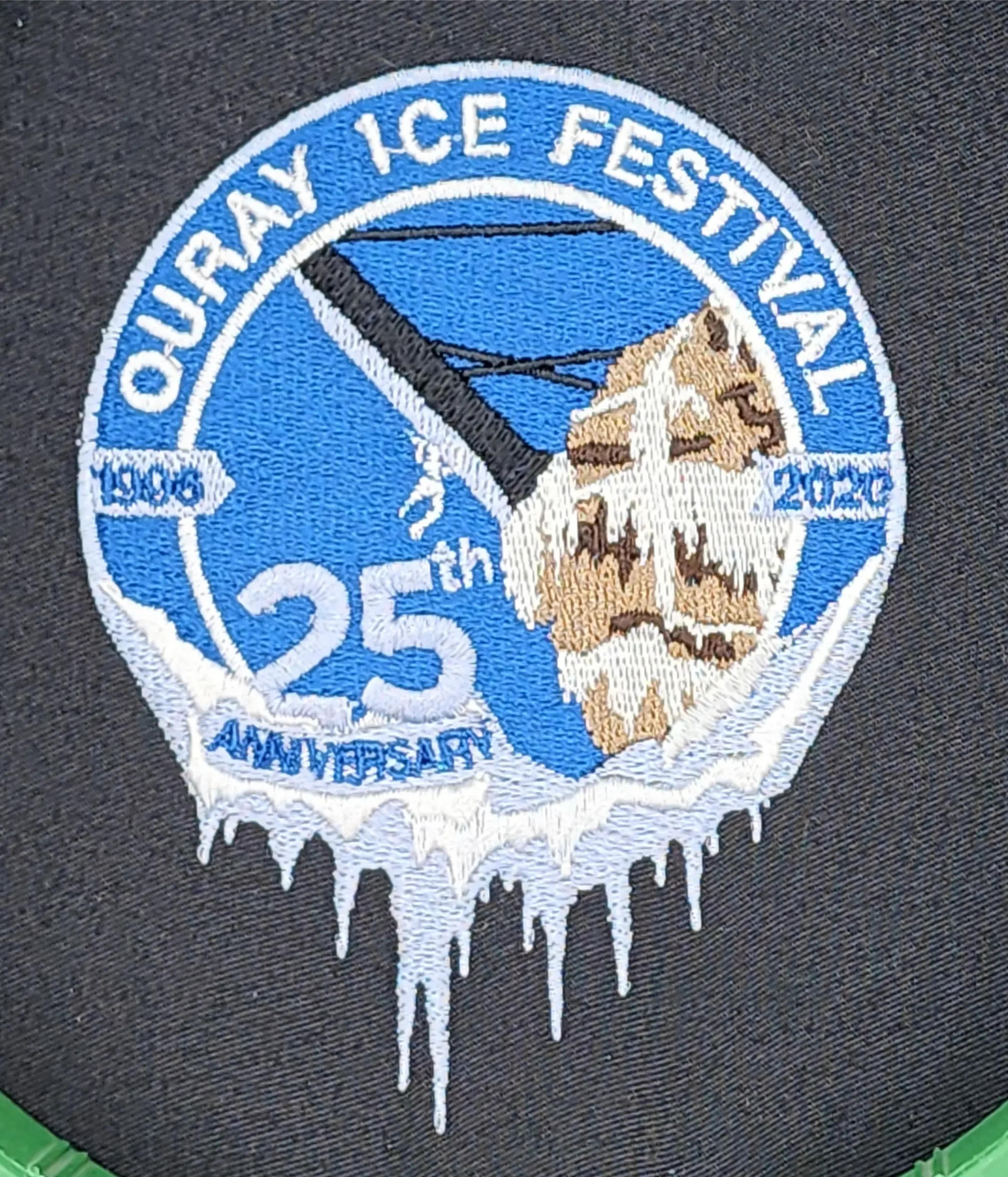 Special edition 25th anniversary hand digitized embroidery for Ouray Ice Park jackets.
