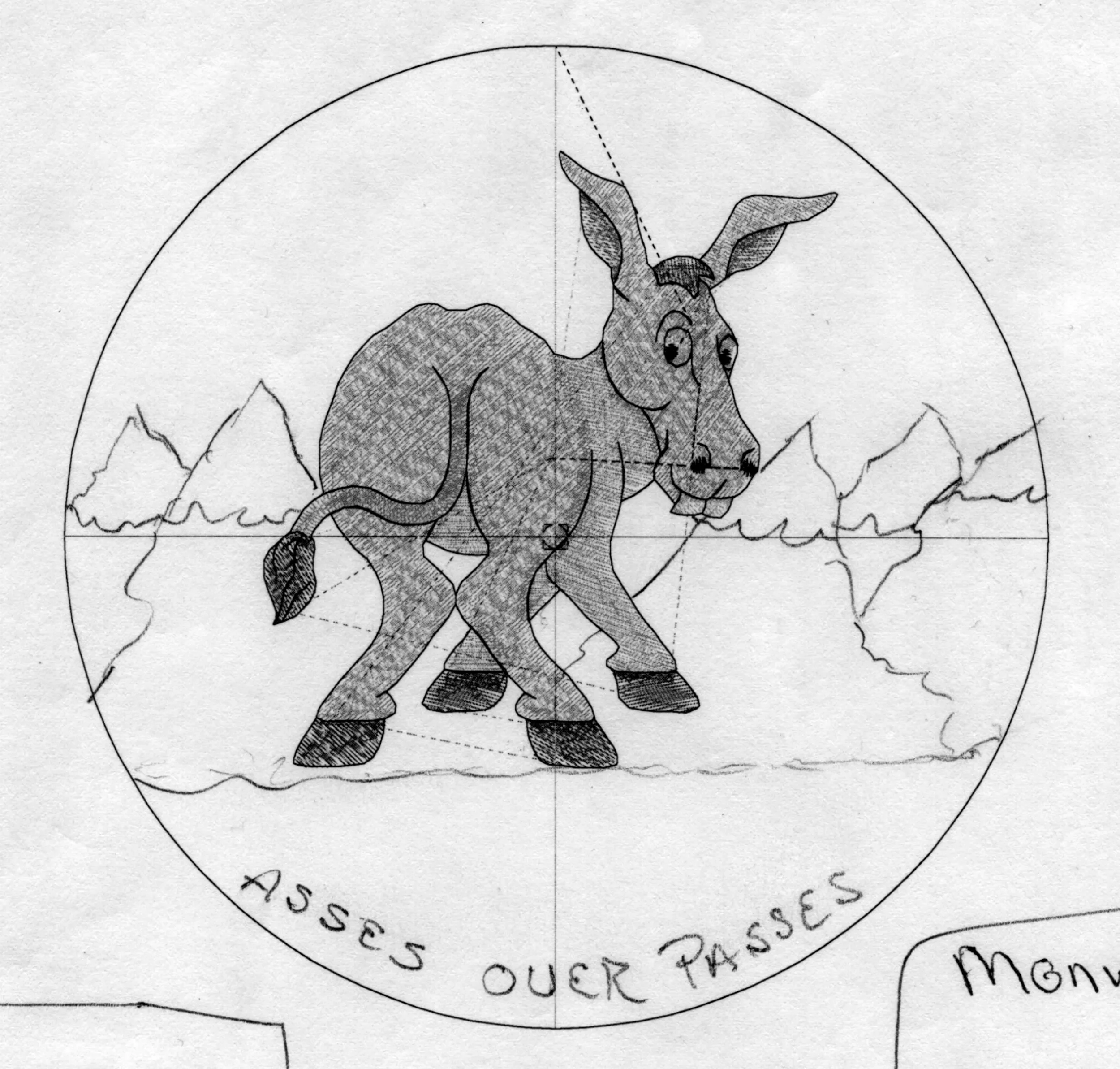 Original artwork concept drawing for Asses Over Passas patch, Siloam Springs, Arkansas.