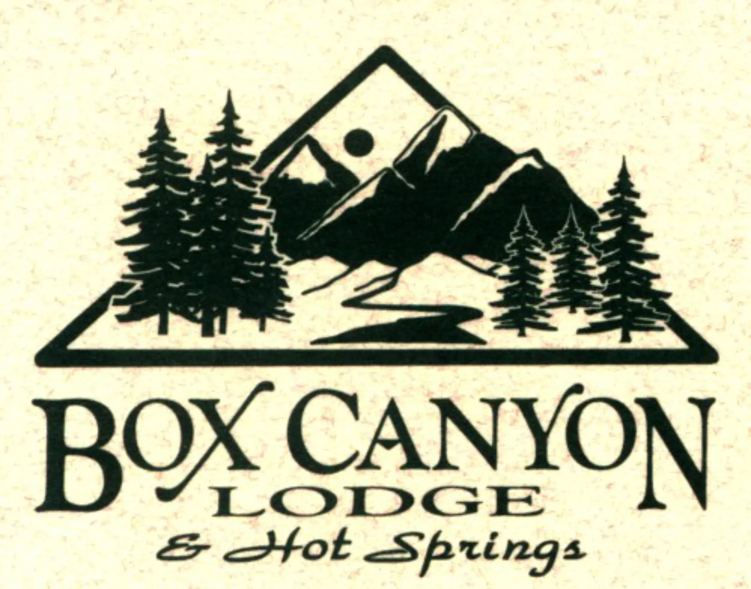 Monochromatic business card logo for Box Canyon Lodge, Siloam Springs, Arkansas.