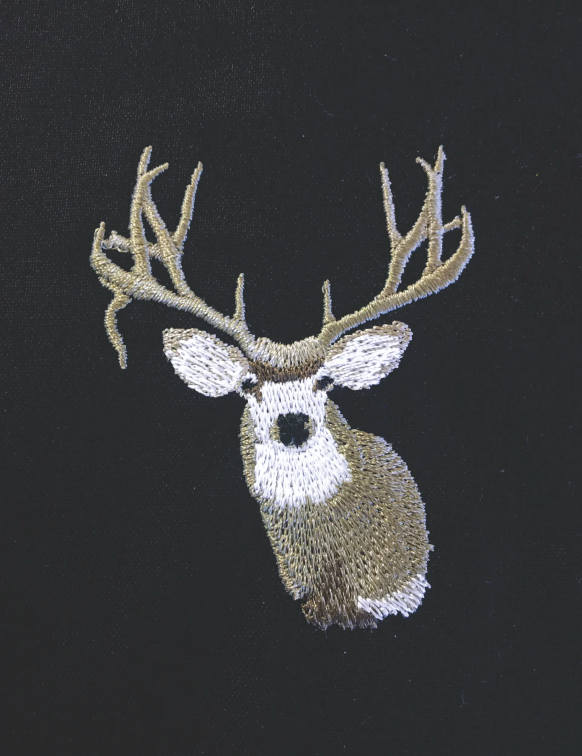 Hand digitized mule deer custom embroidery optimized for cap size.