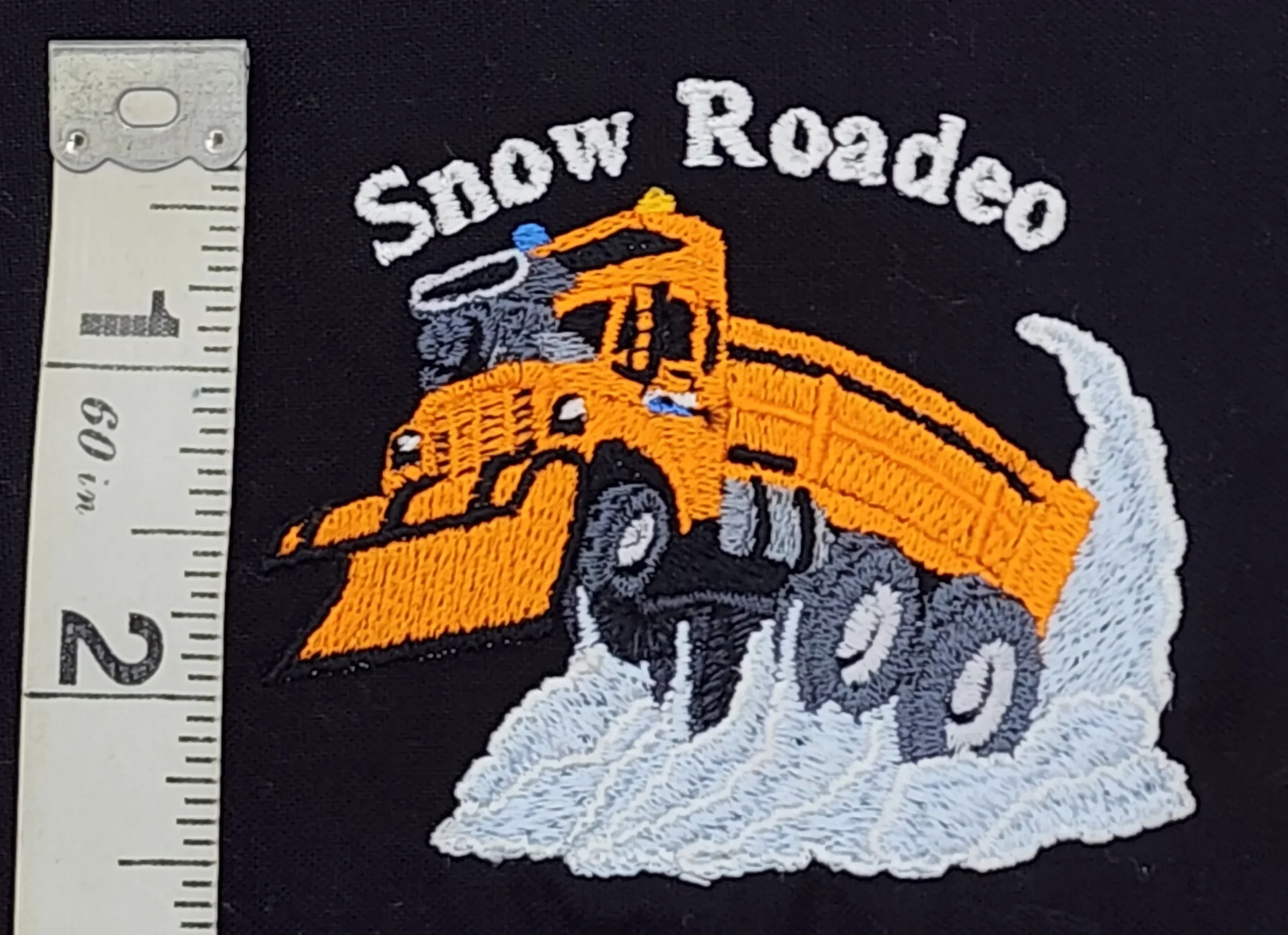 Hand digitized Hot Rod Snowplow embroidery resized for caps and beanies.