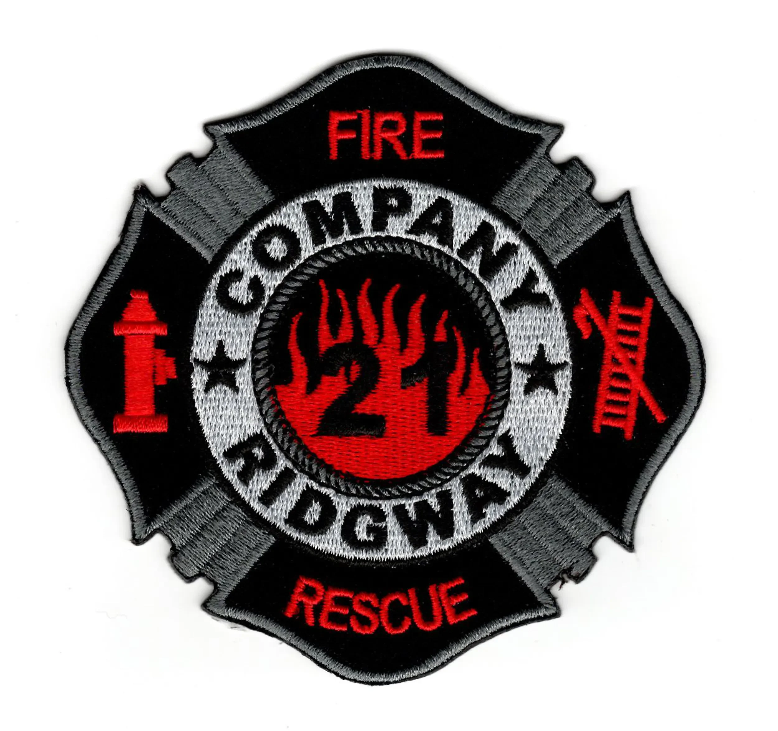 Custom hand digitized uniform patch embroidery for Ridgway Fire Rescue.