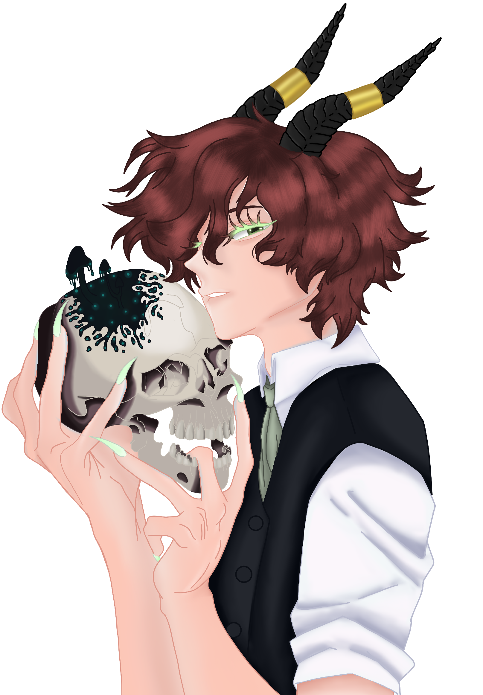 Ivory a character holding a skull with sculk on it