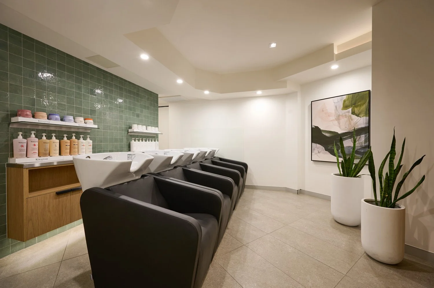 Basin and shampoo area inside Belcastro Hair, Northmead