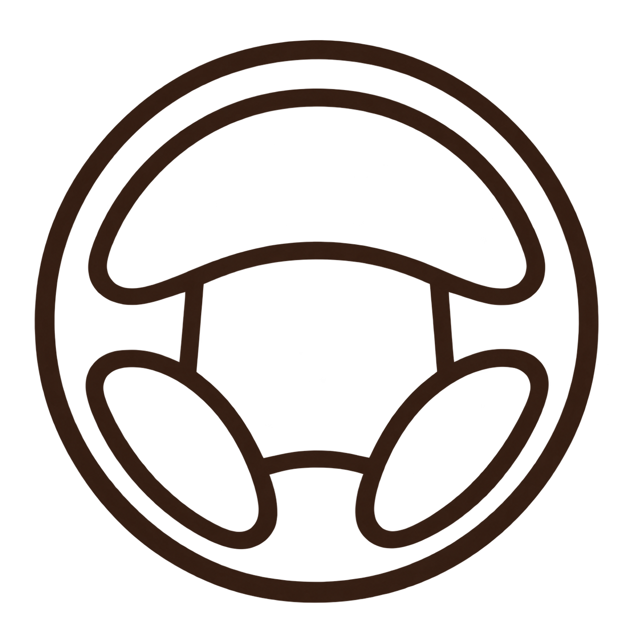 Icon of a mushroom enclosed in a circle, with a minimalist line drawing style and brown color.